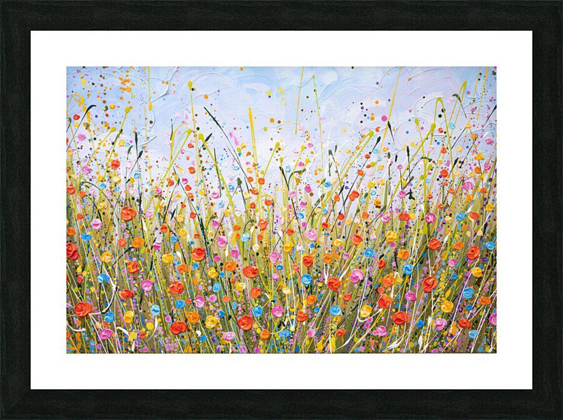 Colorful Wildflower Meadow Painting Pink Red Yellow Blooms Wall Poster - Image 2