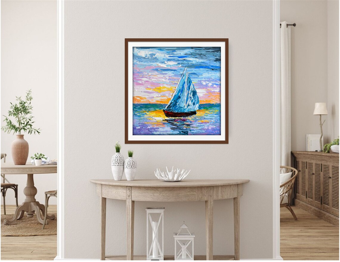 Sailboat Sunset Painting Ocean Voyage Colorful Seascape Art Poster - Image 3