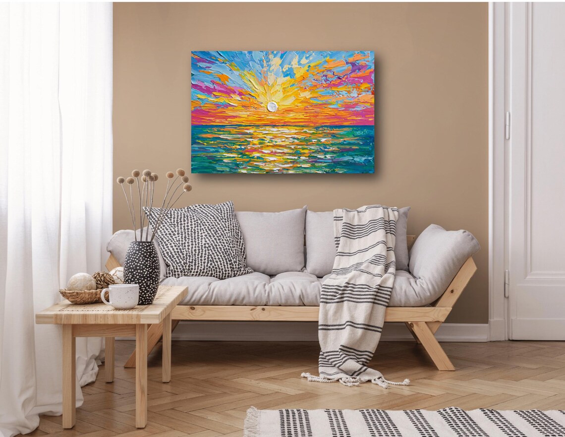 Vivid Sunset Painting Ocean Seascape Orange Pink Teal Coastal Poster - Image 2