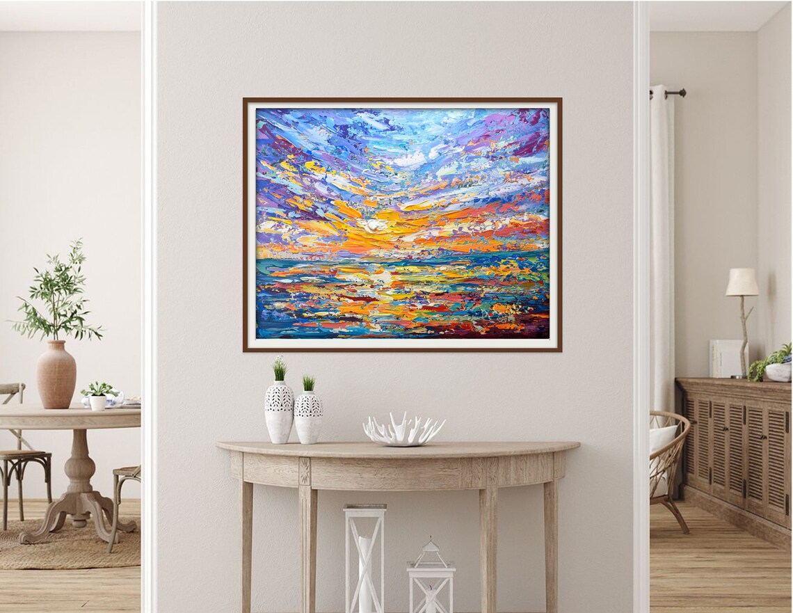 Colorful Ocean Sunset Impasto Painting Purple Orange Sky Seascape Poster - Image 2