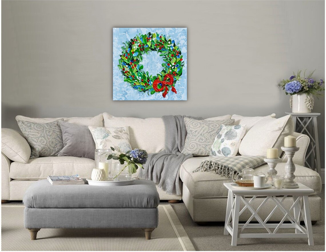 Holly Wreath Christmas Art Print, Holiday Decor - Image 2