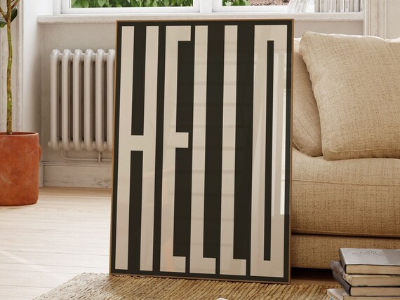 Hello Wall Art Bold Statement Black Typography Modern Galley Wall Scandi Style Decor