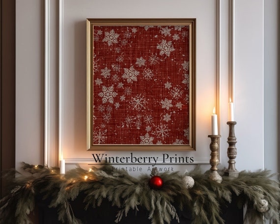 Christmas Textile Art, Red Christmas Wall Tapestry