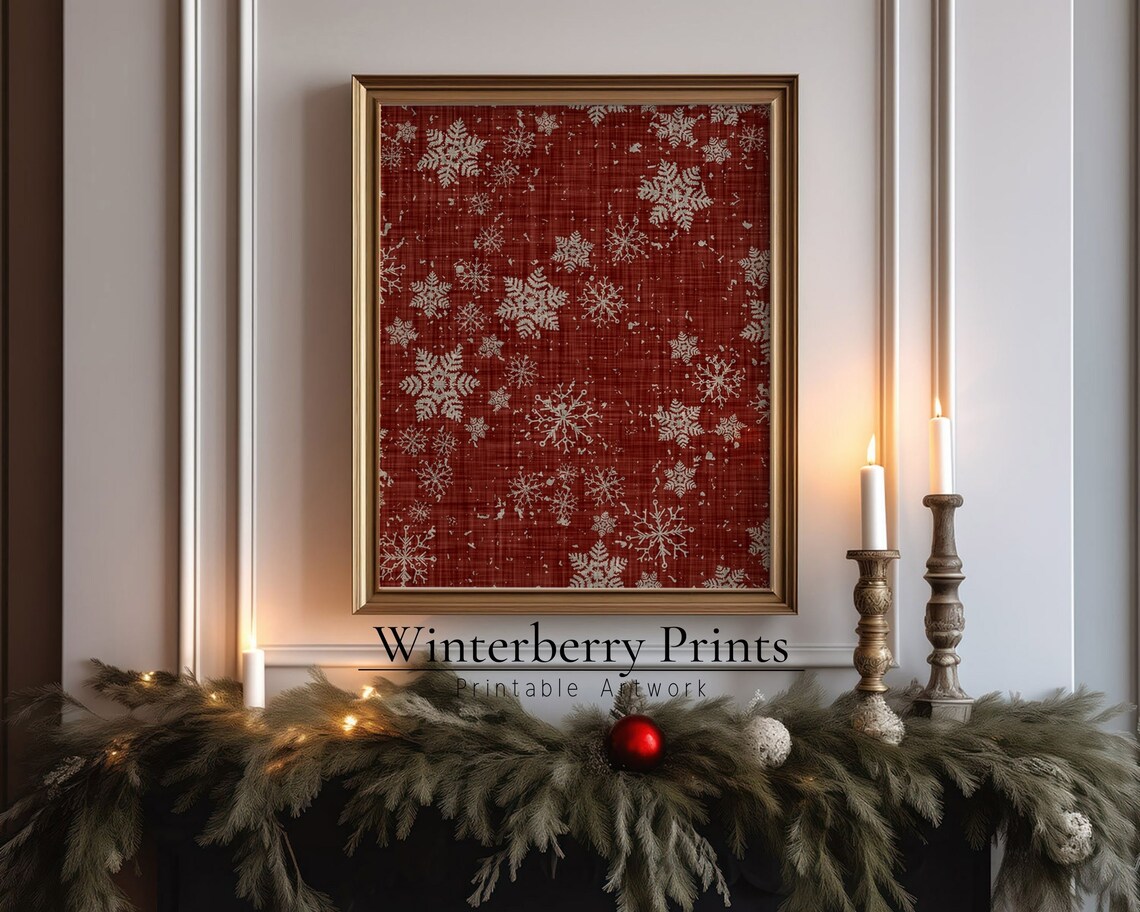 Christmas Textile Art, Red Christmas Wall Tapestry