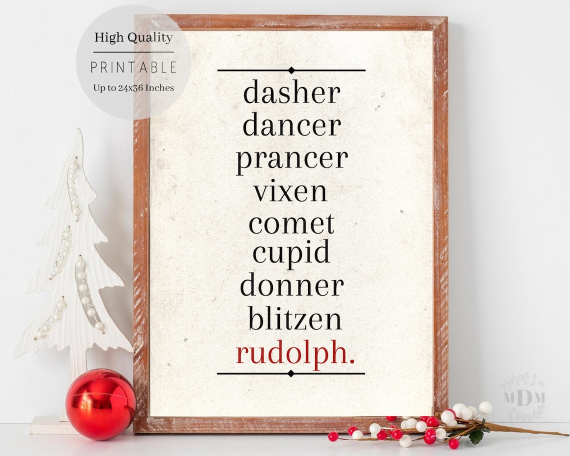 Reindeer Name Christmas Farmhouse Wall Art Print - Image 2