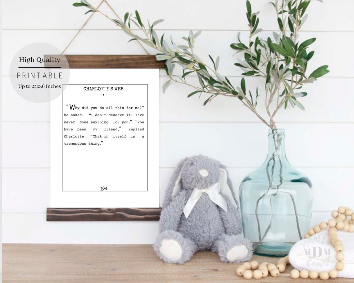Charlottes Web Book Quote Typewriter Print Nursery Friendship Wall Art - Image 3