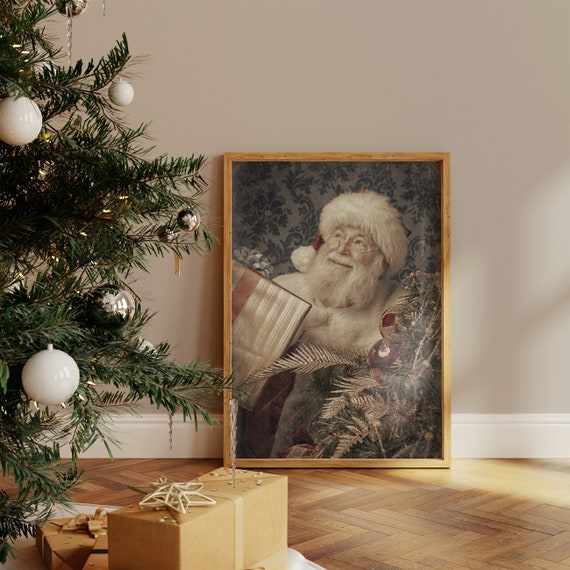 Vintage Santa Christmas Poster, Farmhouse Holiday Art