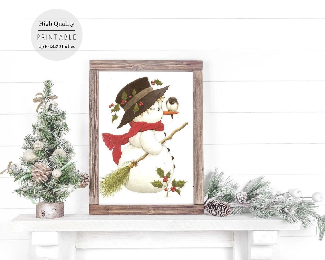 Christmas Wall Art Cute Snowman Christmas Wall Art Vintage Snowman Christmas Print Farmhouse Frosty Christmas Decor Winter Print - Image 5