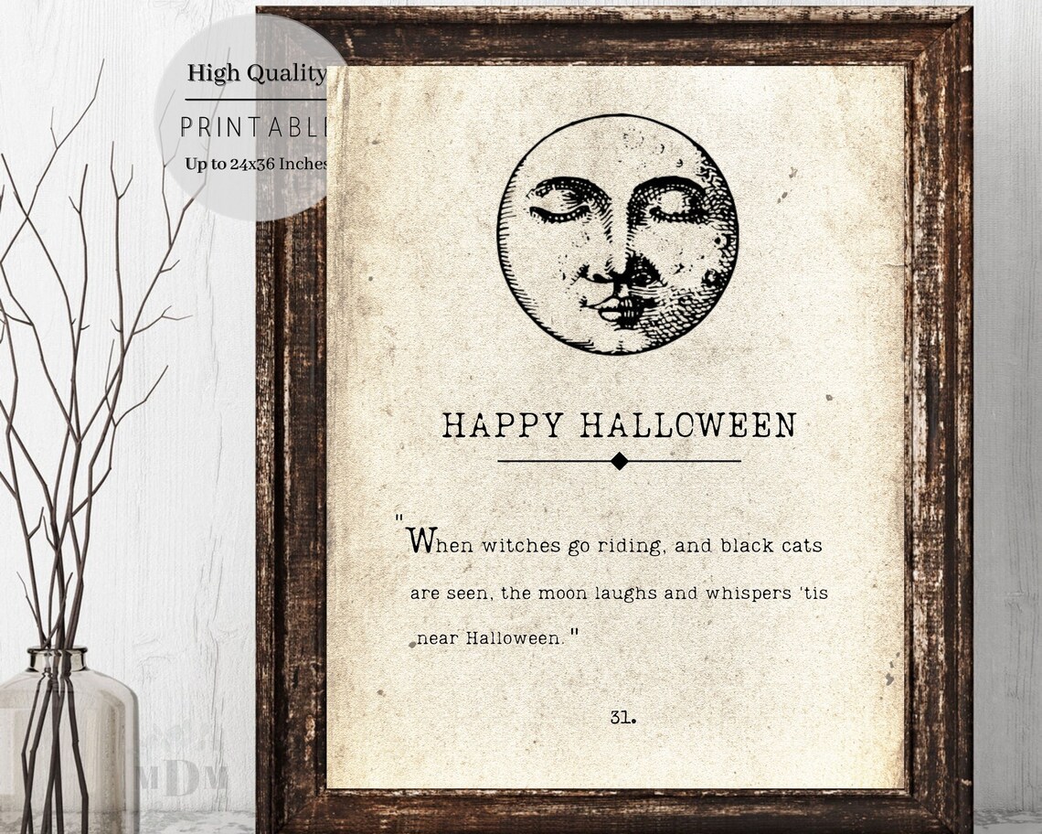 Happy Halloween Book Page Print, Antique Witch Cats - Image 3