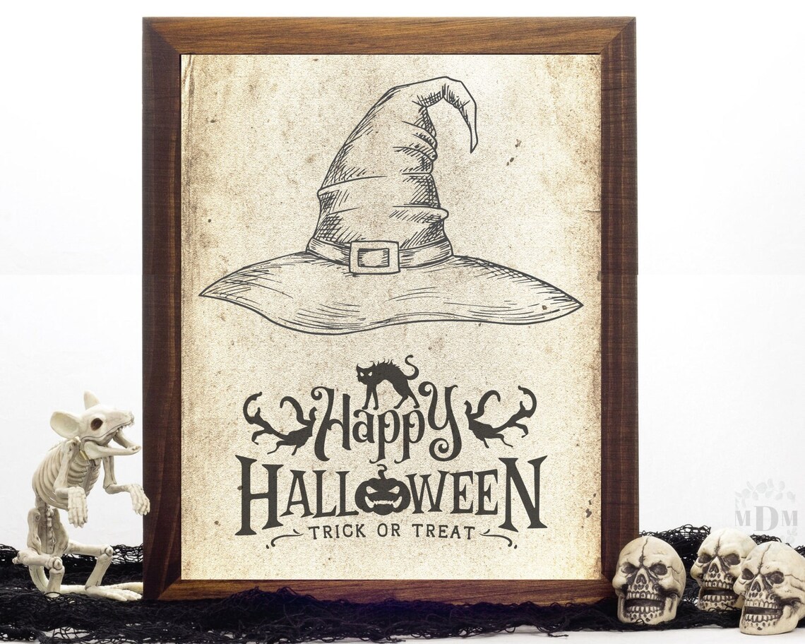 Happy Halloween Book Page Art Print, Antique Look - Image 3