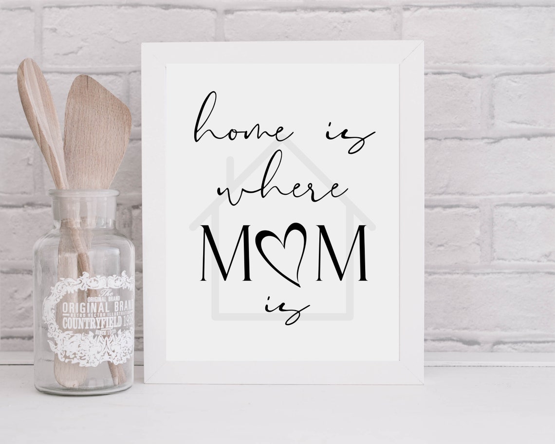 Home Is Where Mom Is Script Quote Mothers Day Gift Wall Art Print