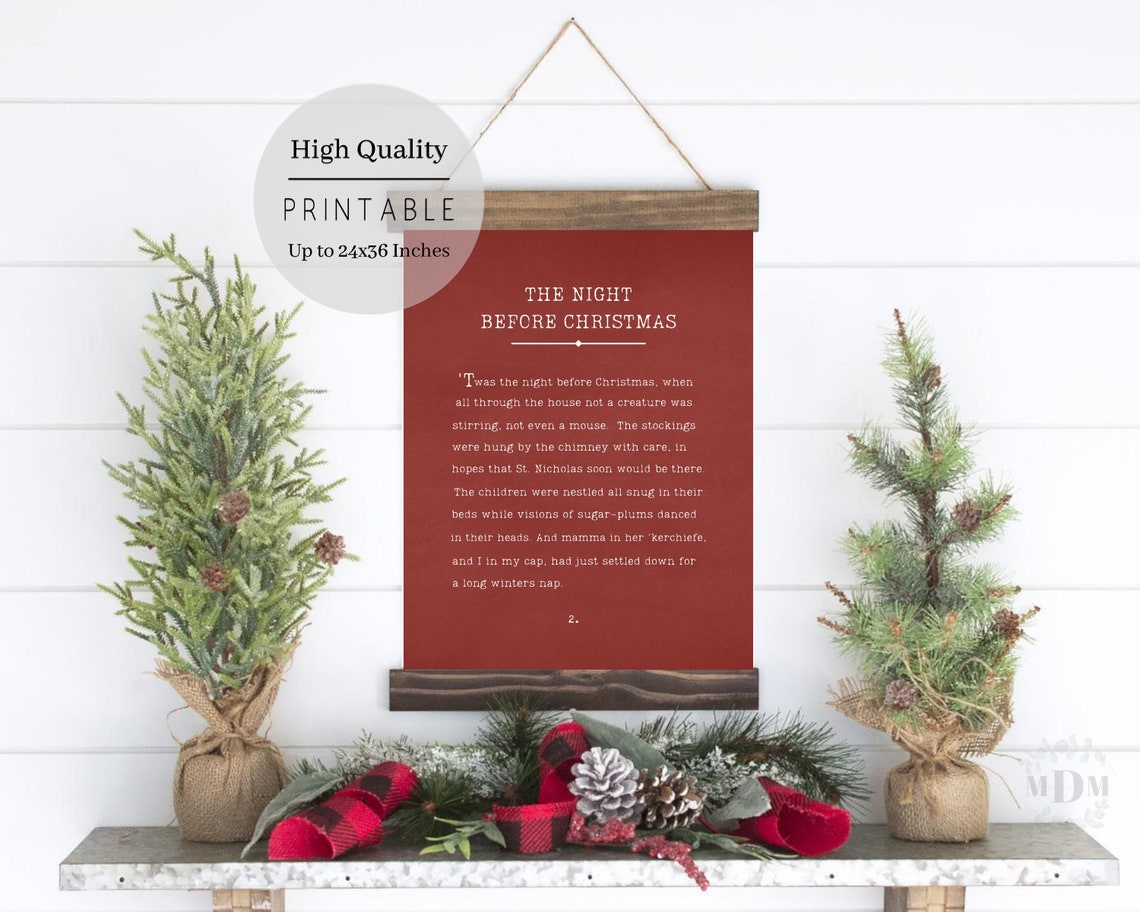 Twas The Night Before Christmas Poem Rustic Red Framed Quote Wall Art - Image 2