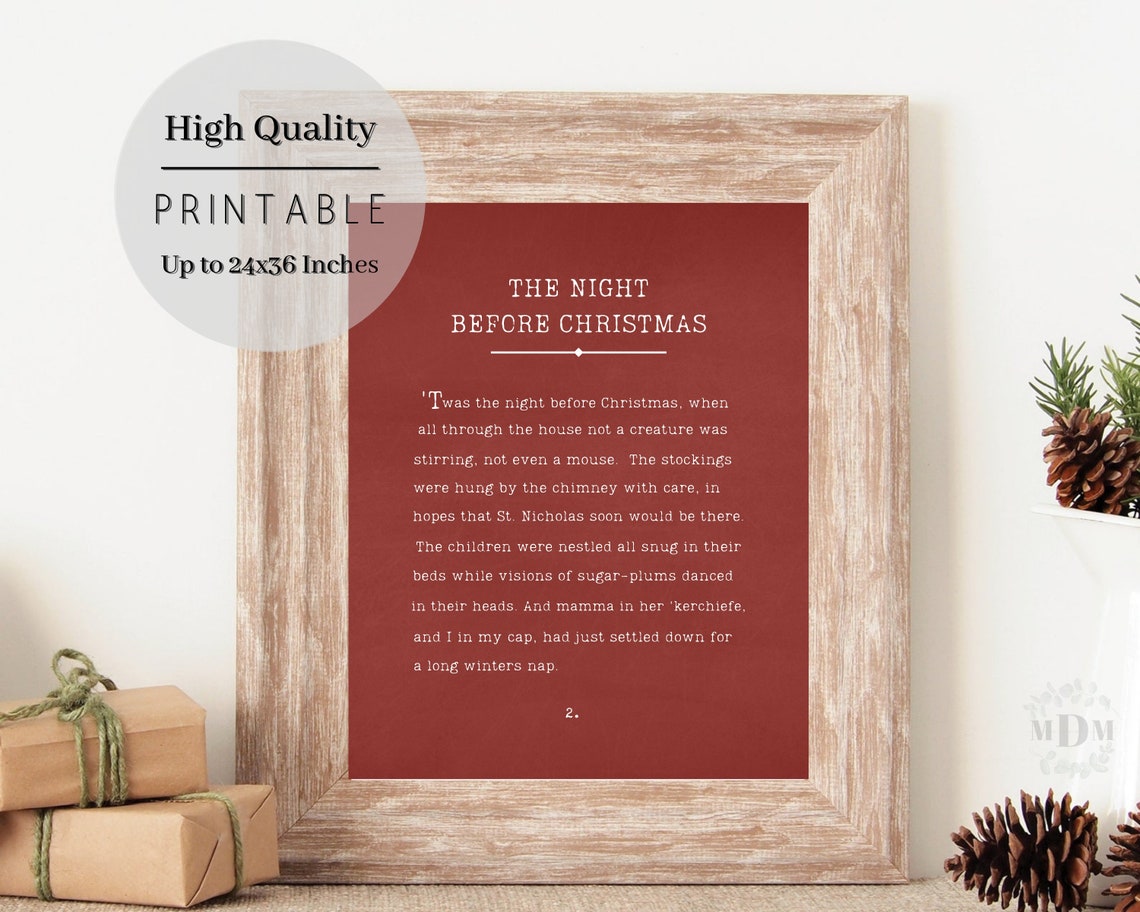 Twas The Night Before Christmas Poem Rustic Red Framed Quote Wall Art - Image 4