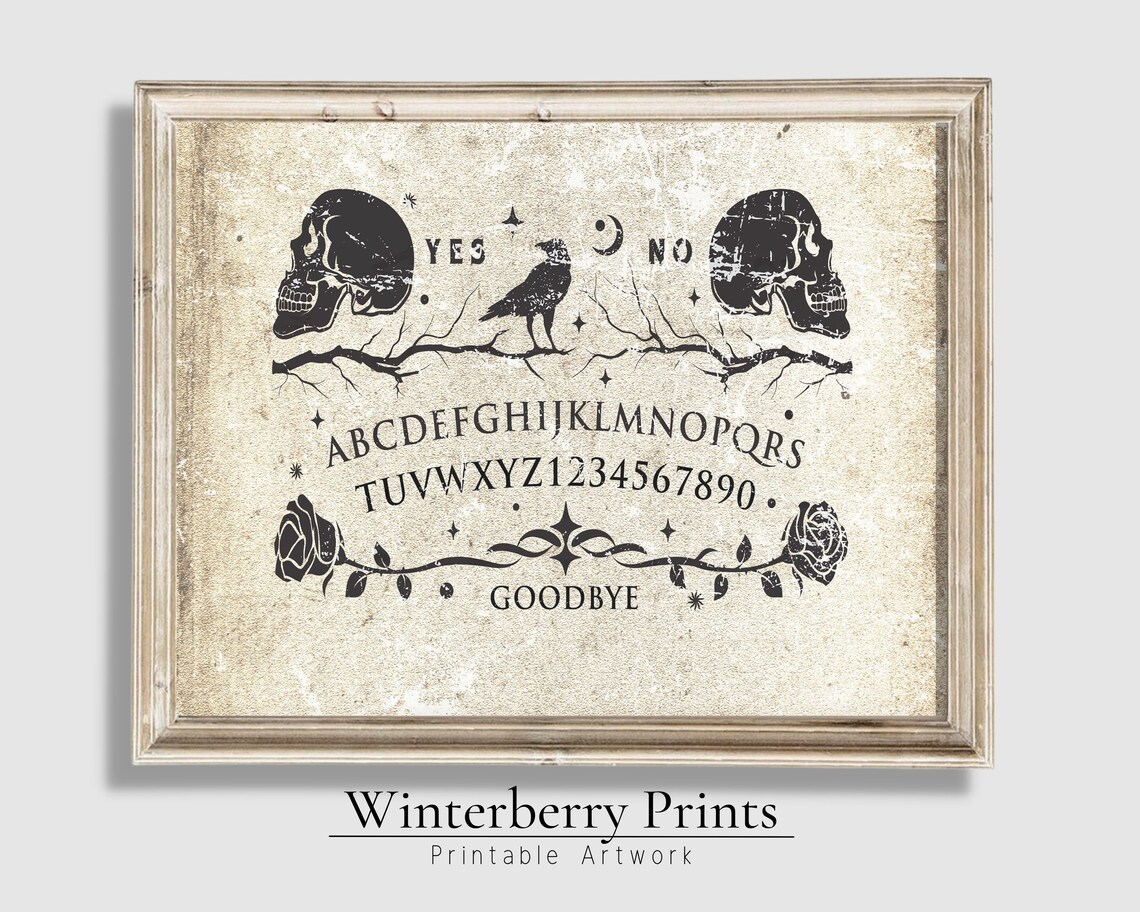 Ouija Board Spirit Skulls Raven Vintage Spooky Halloween Wall Art - Image 2