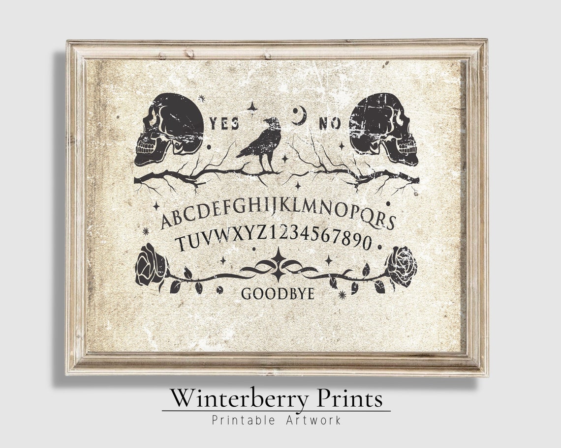 Vintage Ouija Board Skull Raven Spooky Halloween Gothic Wall Art - Image 2