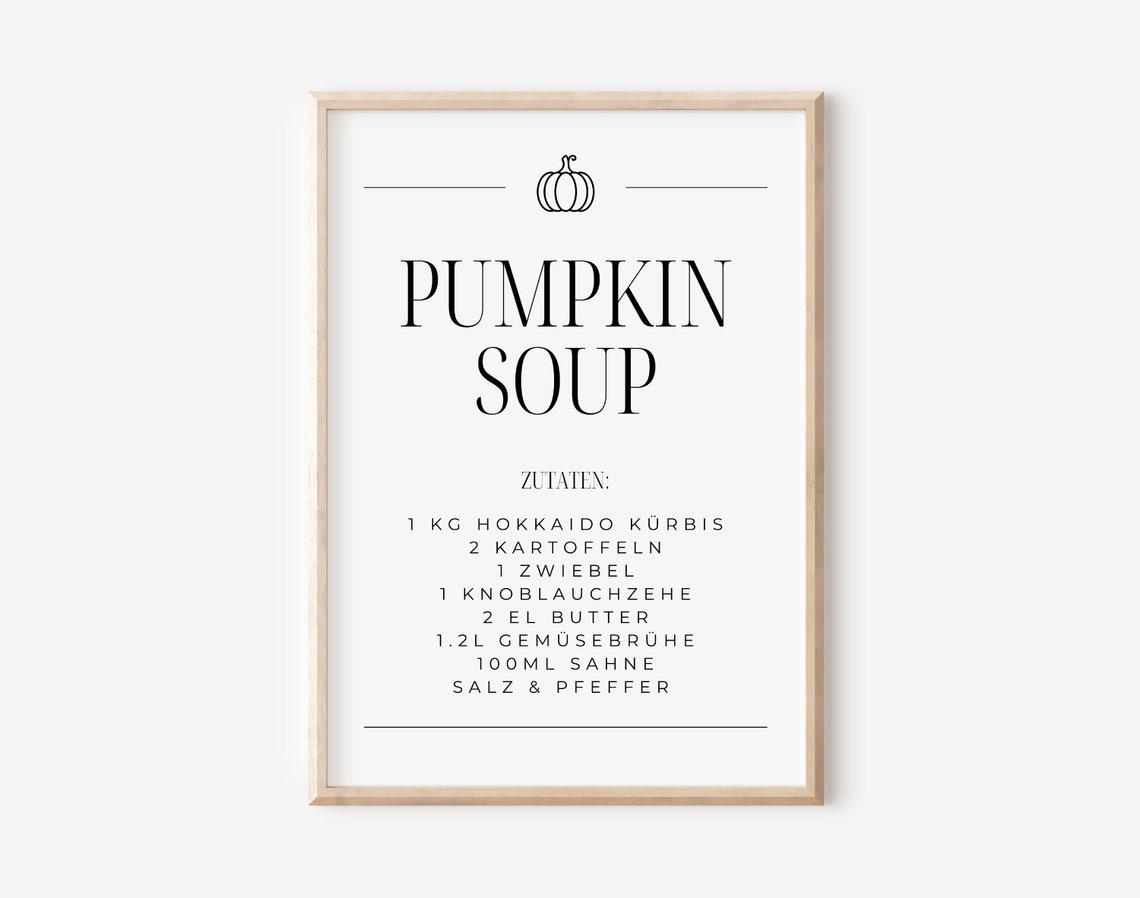 Pumpkin Soup German Recipe Ingredients Autumn Kitchen Wall Art - Image 3