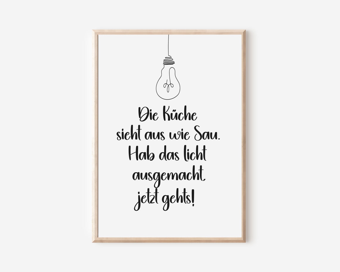 Funny German Kitchen Quote Lightbulb Saying Typography Poster