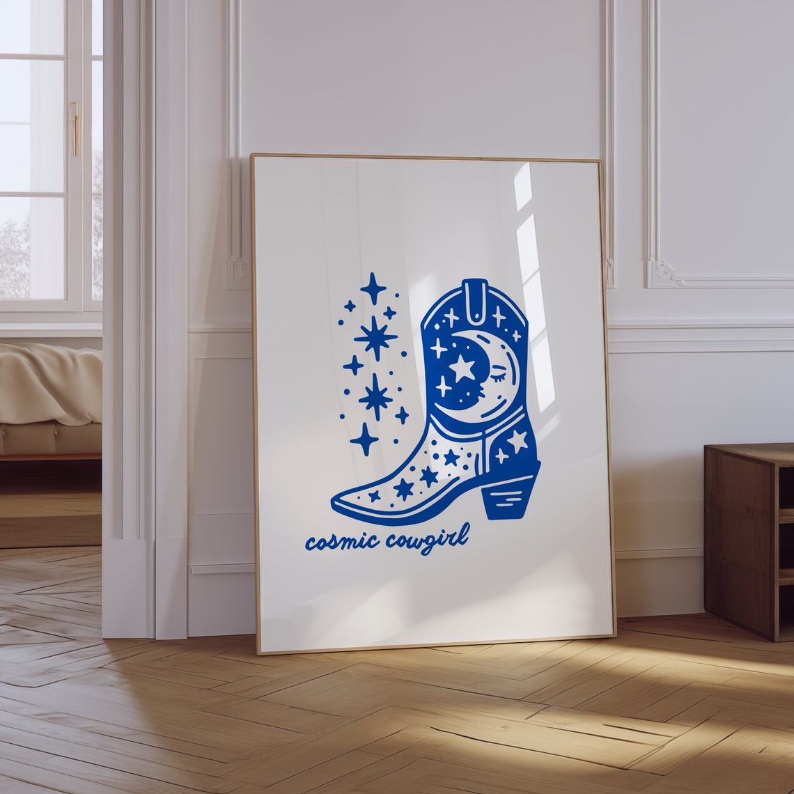 Cosmic Cowgirl Print Cowgirl Boots Poster Space Cowgirls Print Western Wall Art Retro Cowboy Art Rodeo Wall Print Blue Wall Art