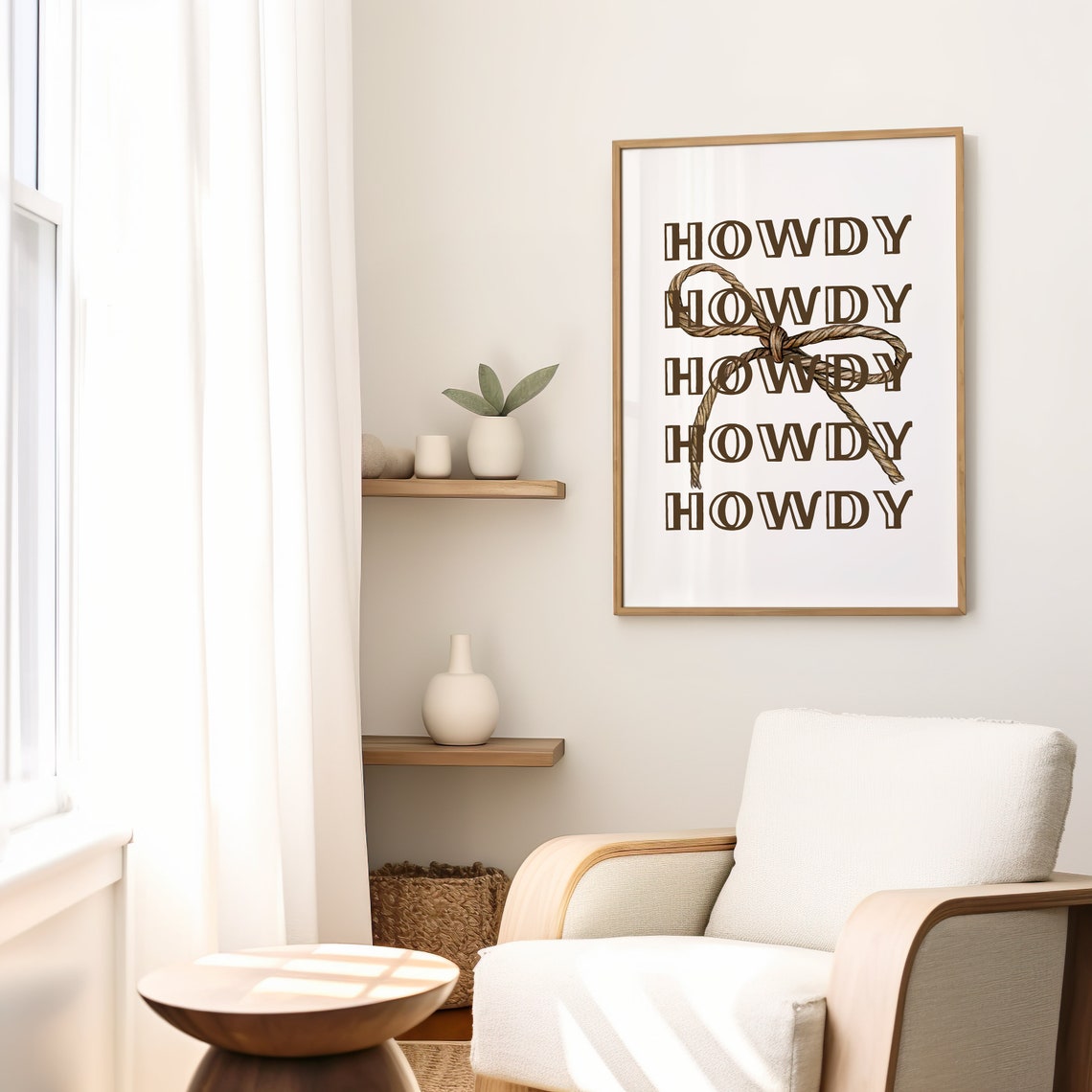 Howdy Western Typography Brown Rope Bow Country Quote Wall Poster - Image 2