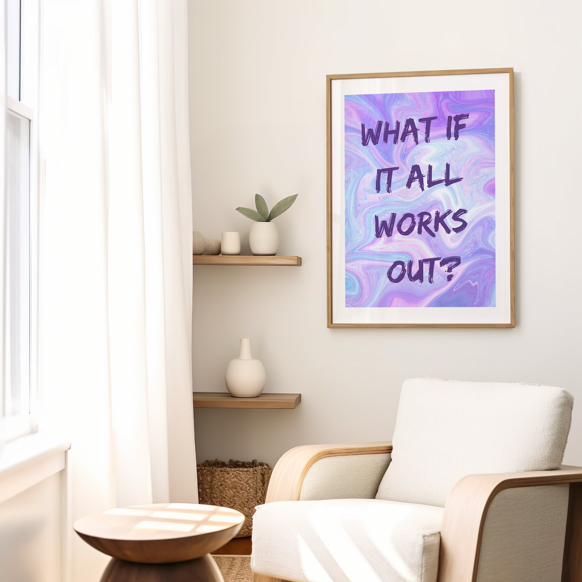 What If It All Works Out Purple Marble Typography Quote Poster - Image 2