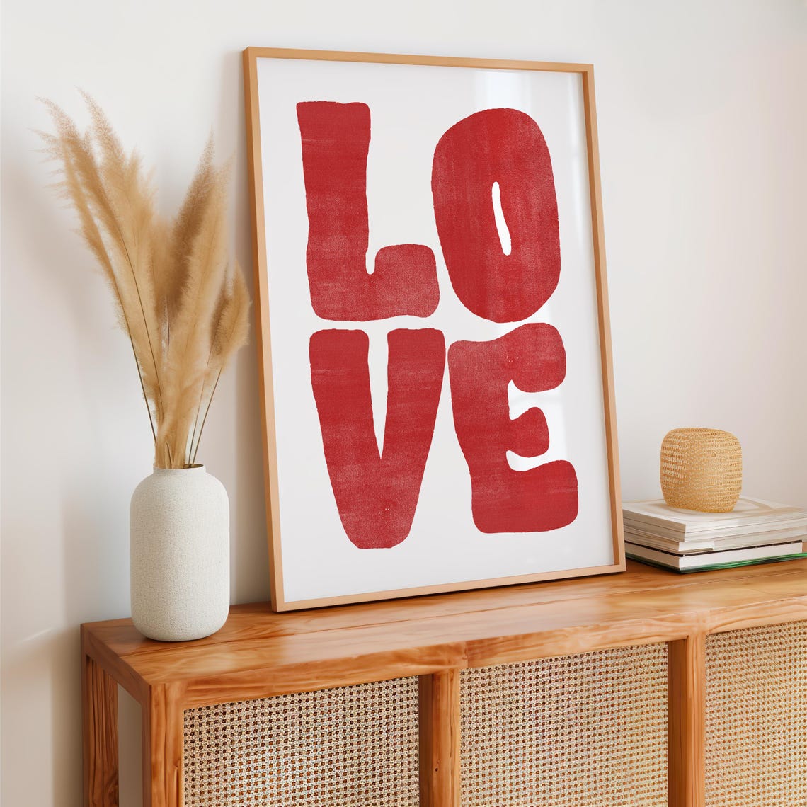 Retro Red Love Block Letter Vintage Distressed Typography Poster - Image 2
