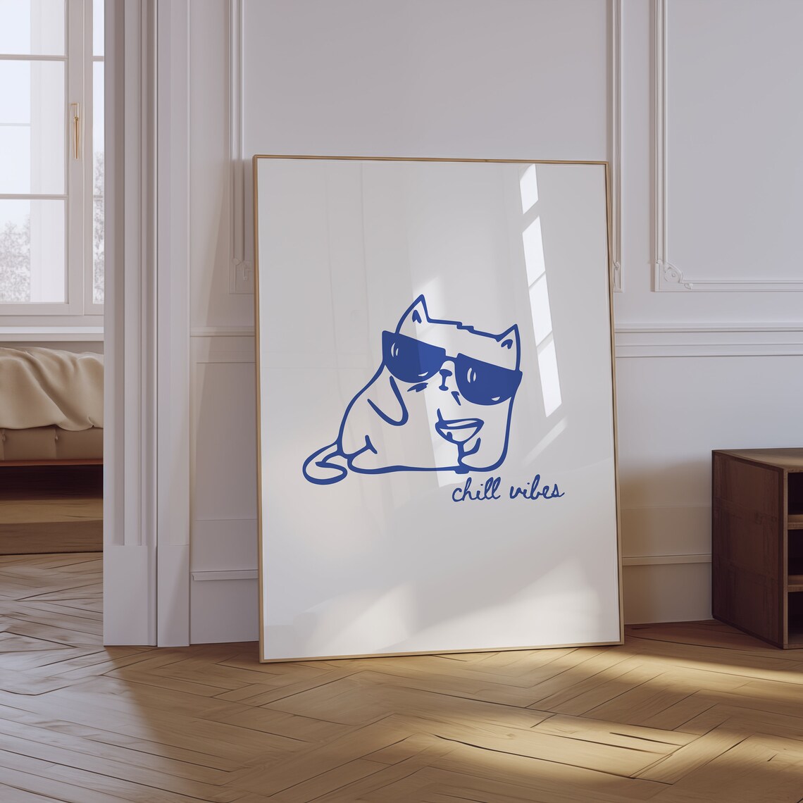 Chill Vibes Cat Quote Poster, Trendy Apartment Decor