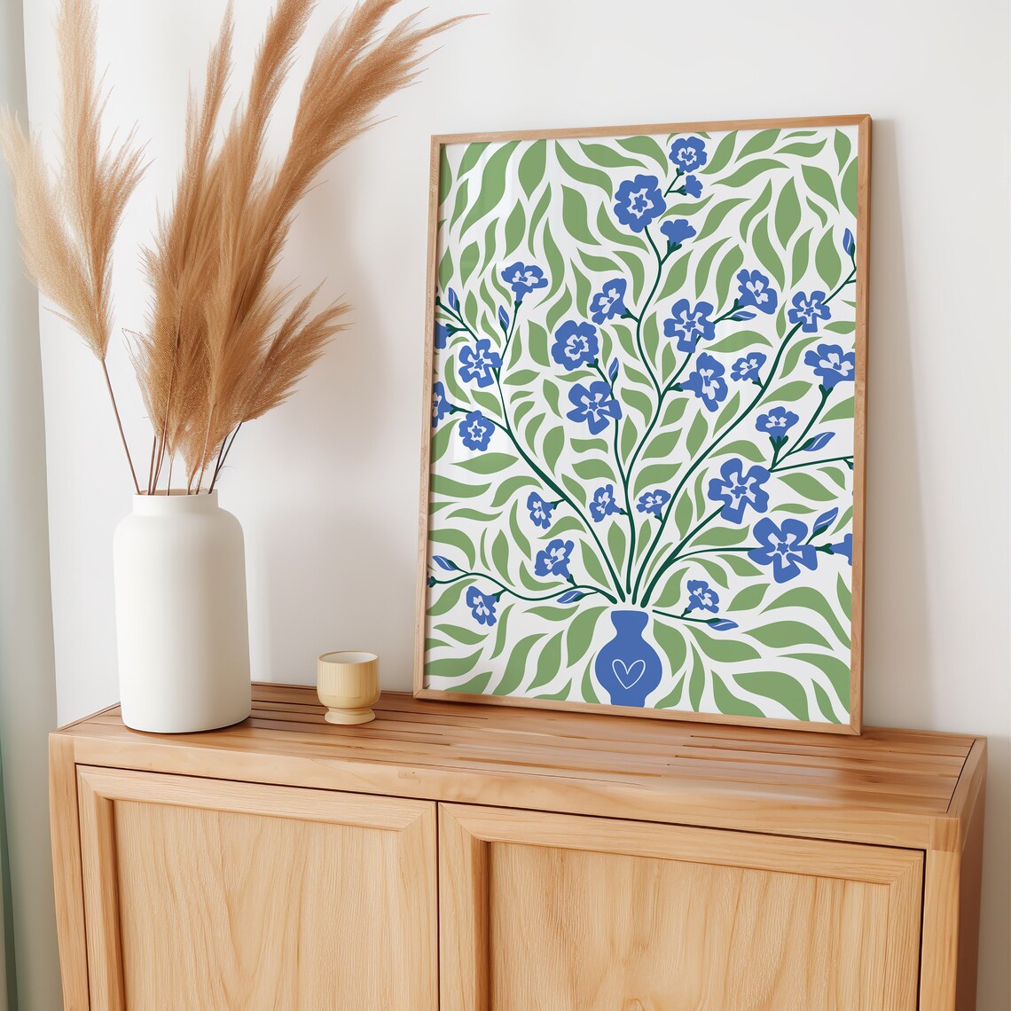 Blue Flower Green Leaf Botanical Vase With Heart Retro Floral Print - Image 4