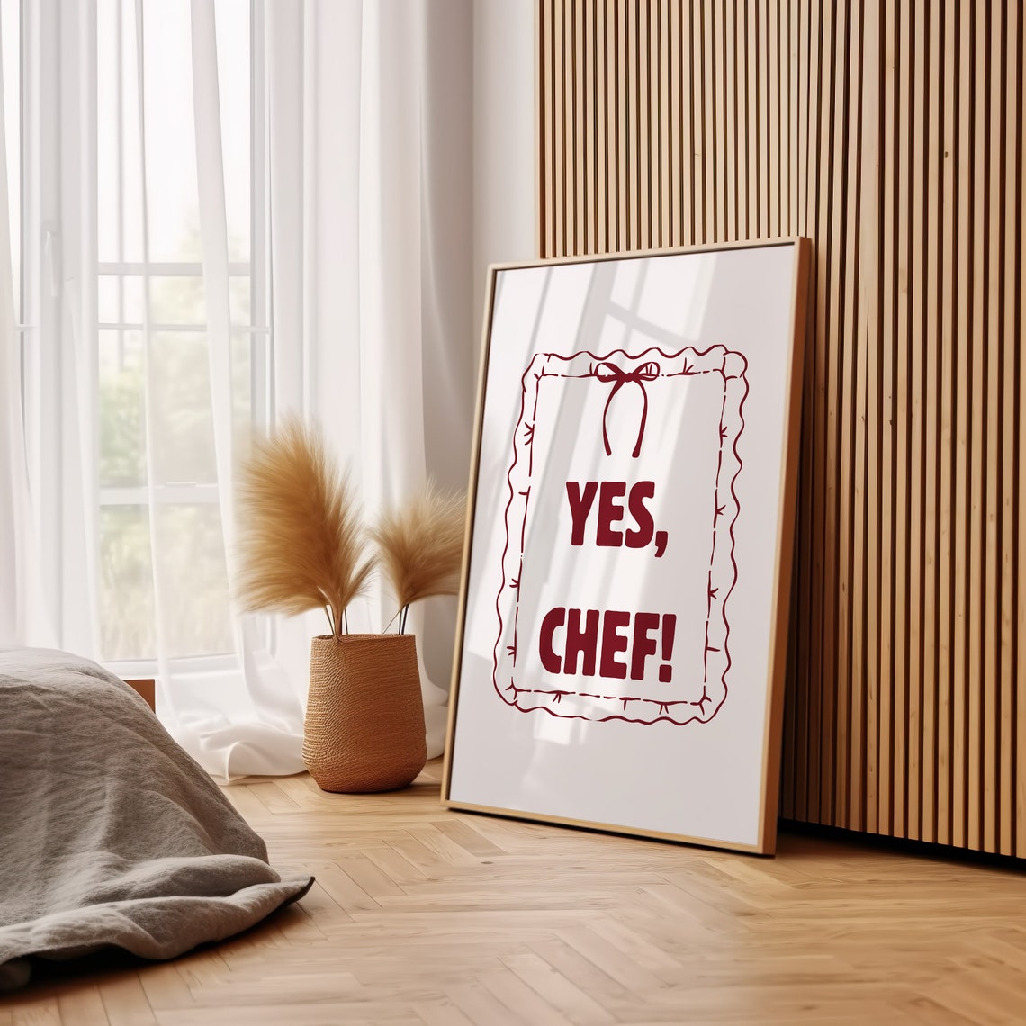 Yes Chef Bold Typography Scalloped Bow Frame Red Kitchen Poster - Image 3