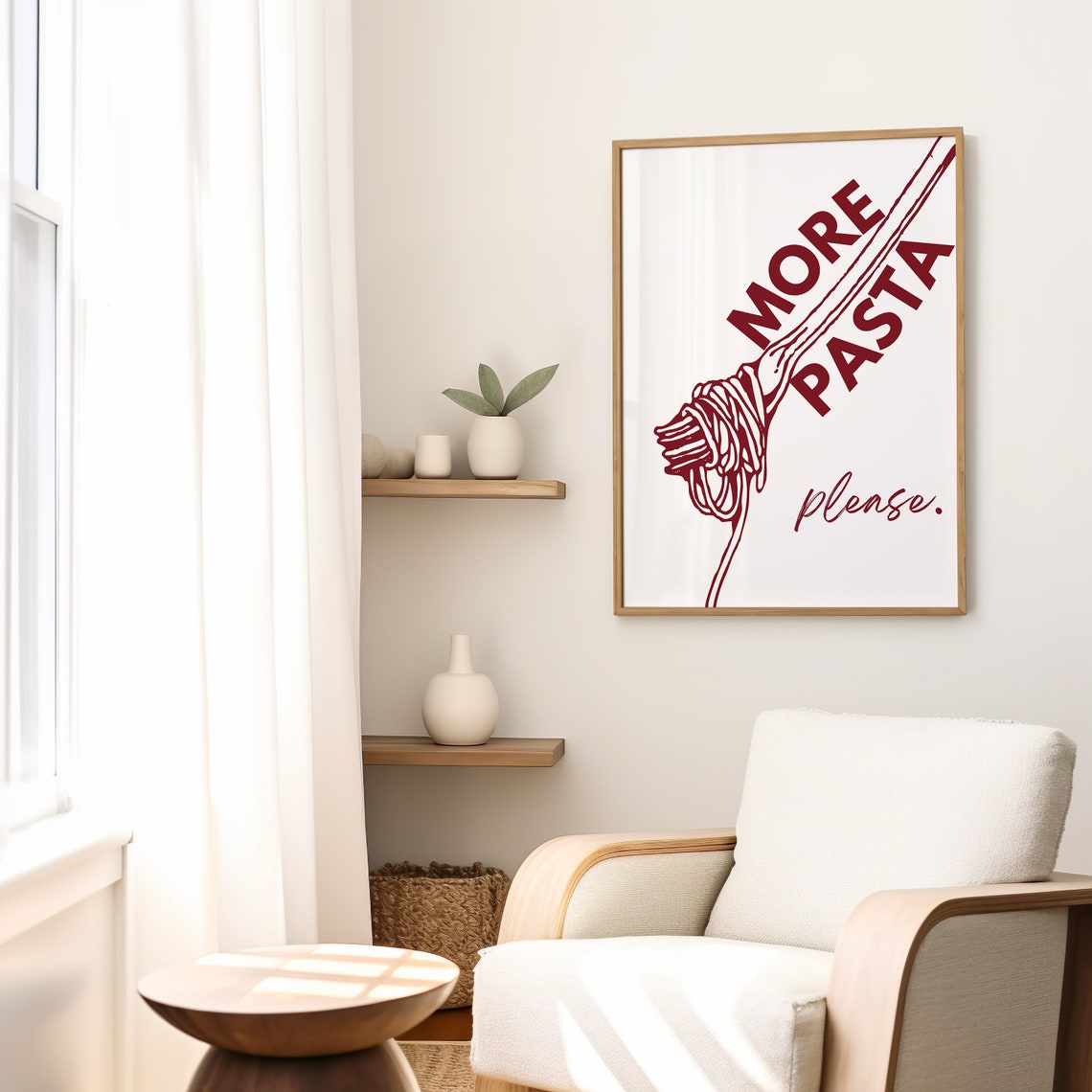 More Pasta Please Spaghetti Fork Retro Typography Kitchen Poster - Image 3