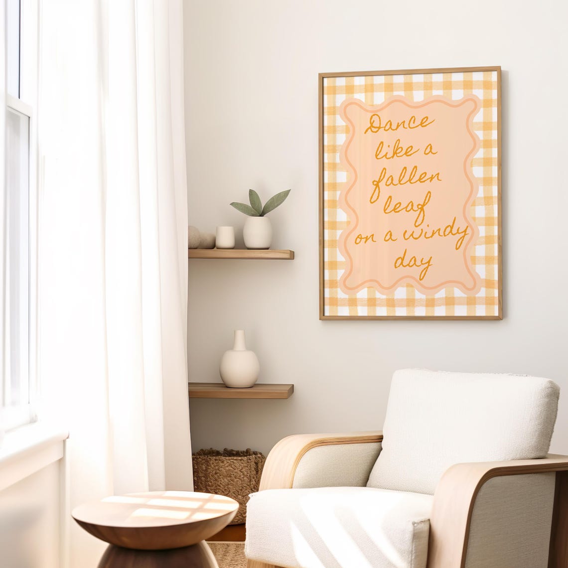 Dance Like A Fallen Leaf Autumn Gingham Script Quote Cozy Poster - Image 3