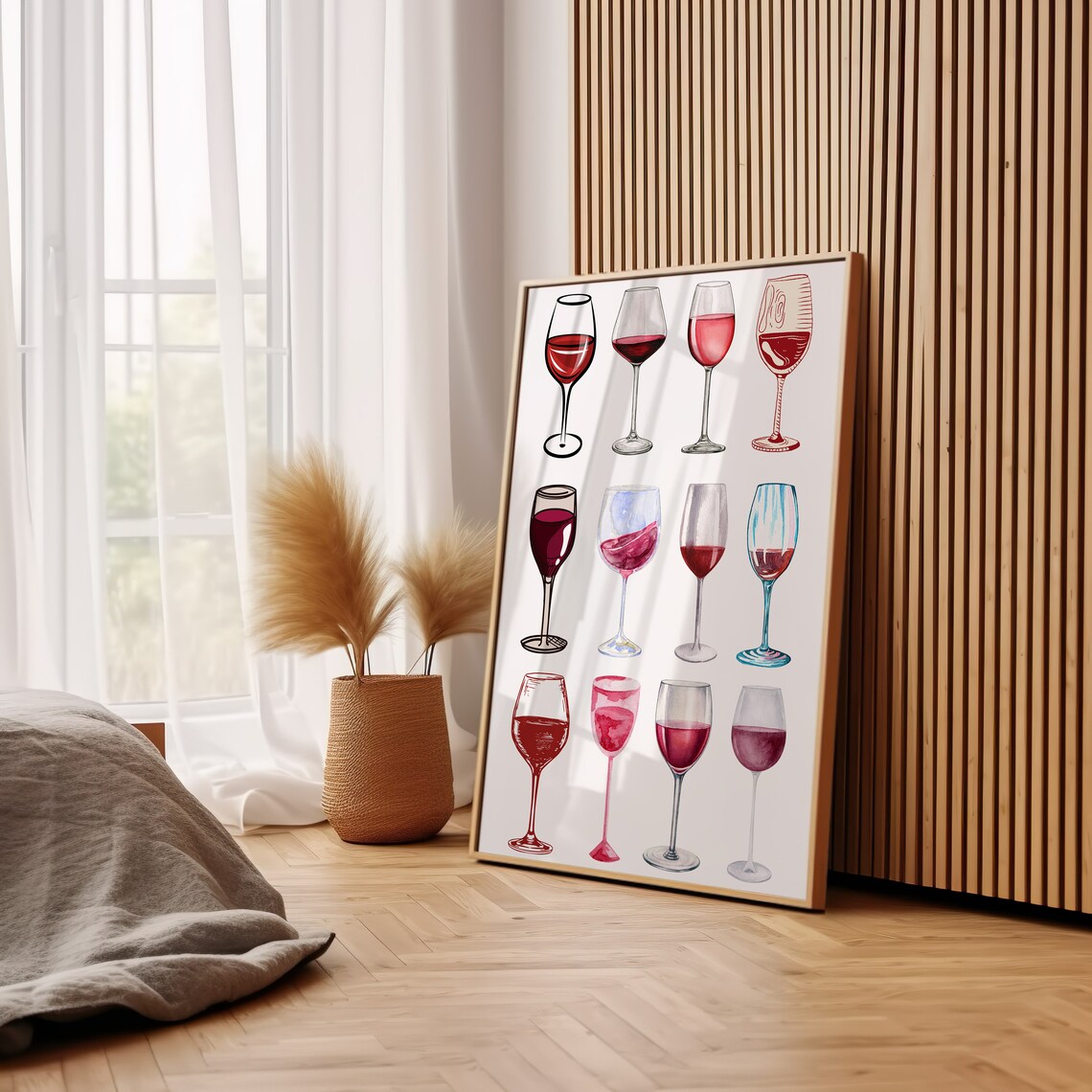 Twelve Red Wine Glasses Watercolor Grid Wine Lover Kitchen Bar Cart Poster - Image 3