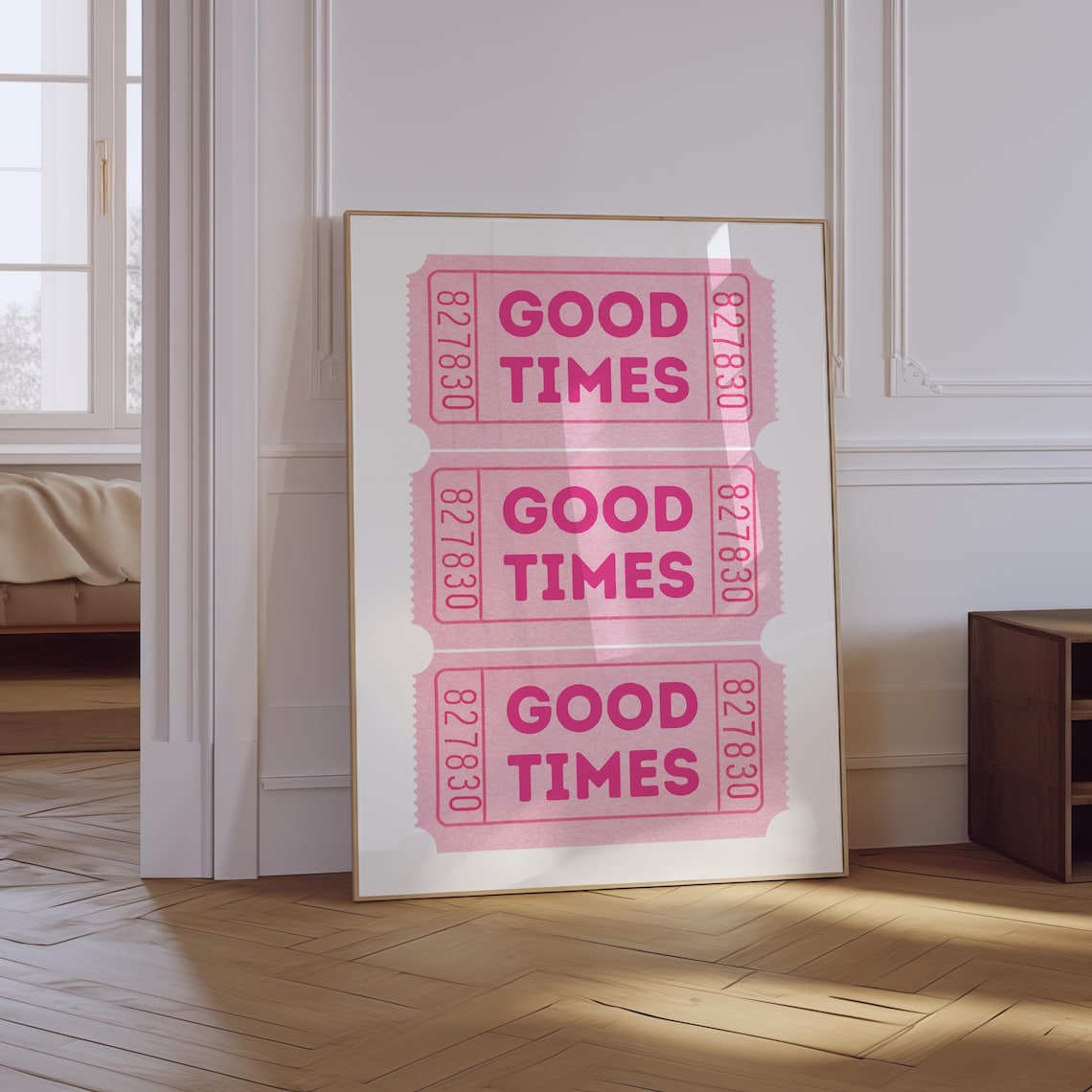 Retro Good Times Pink Ticket Art Print, Bar Decor