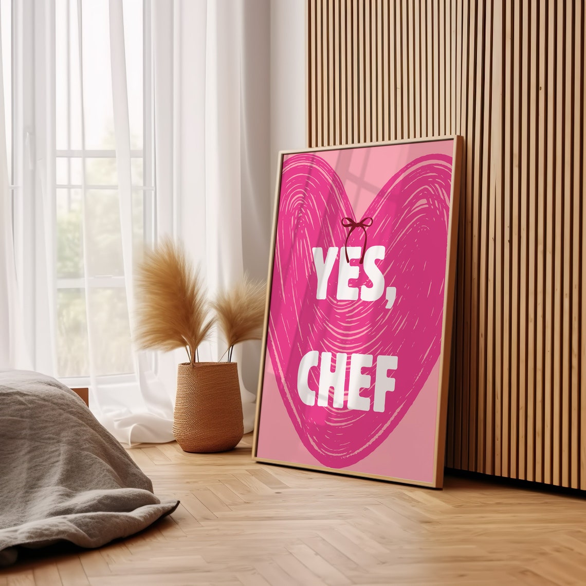 Yes Chef Pink Heart Scribble Cute Kitchen Artwork Poster For Her - Image 3