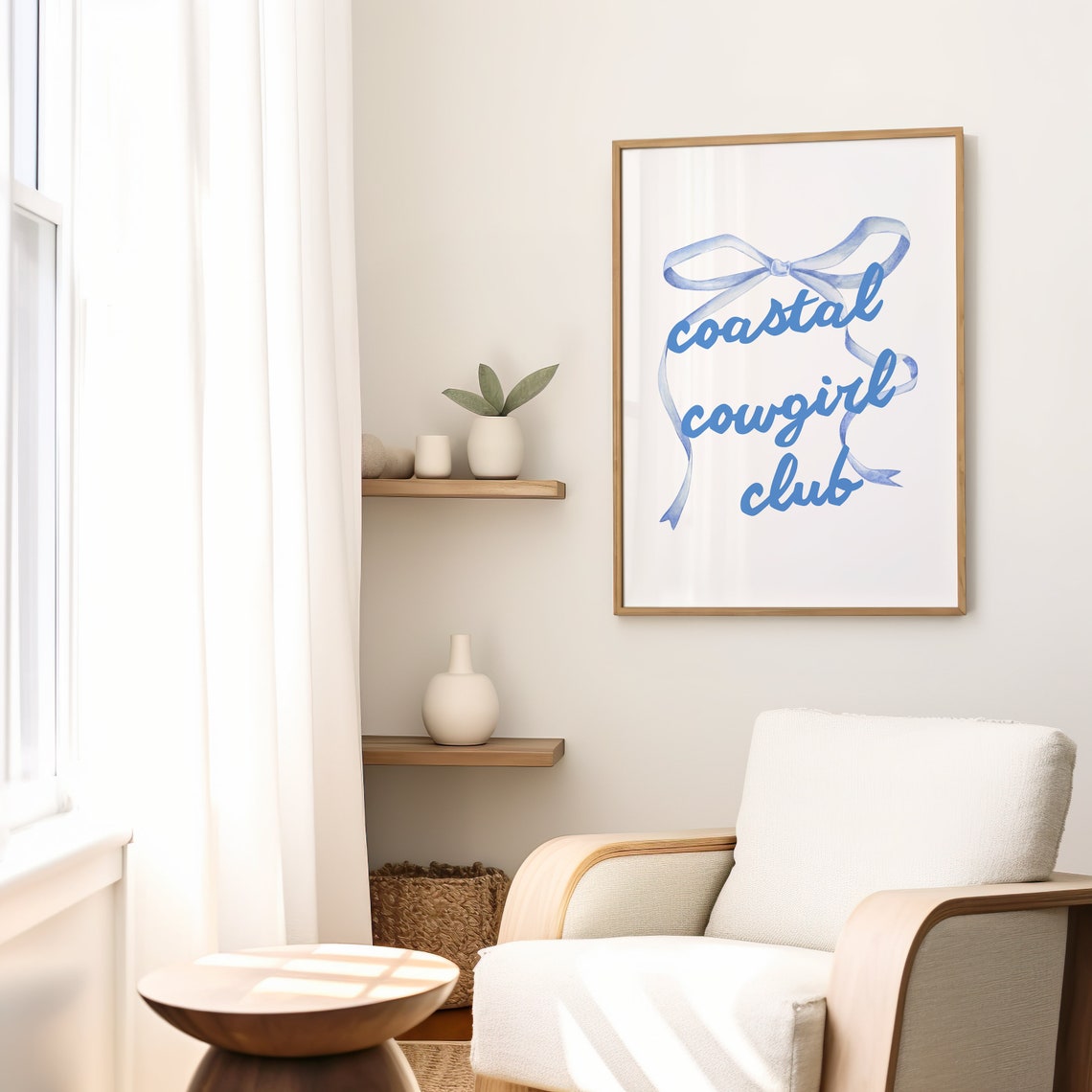 Coastal Cowgirl Club Script Blue Watercolor Bow Room Decor Poster - Image 2