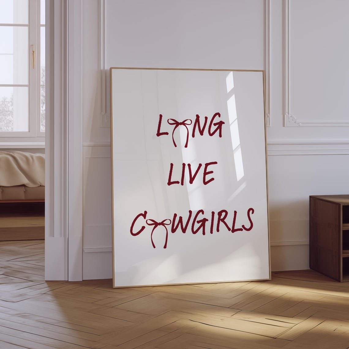 Long Live Cowgirls Burgundy Script Bow Western Dorm Room Poster
