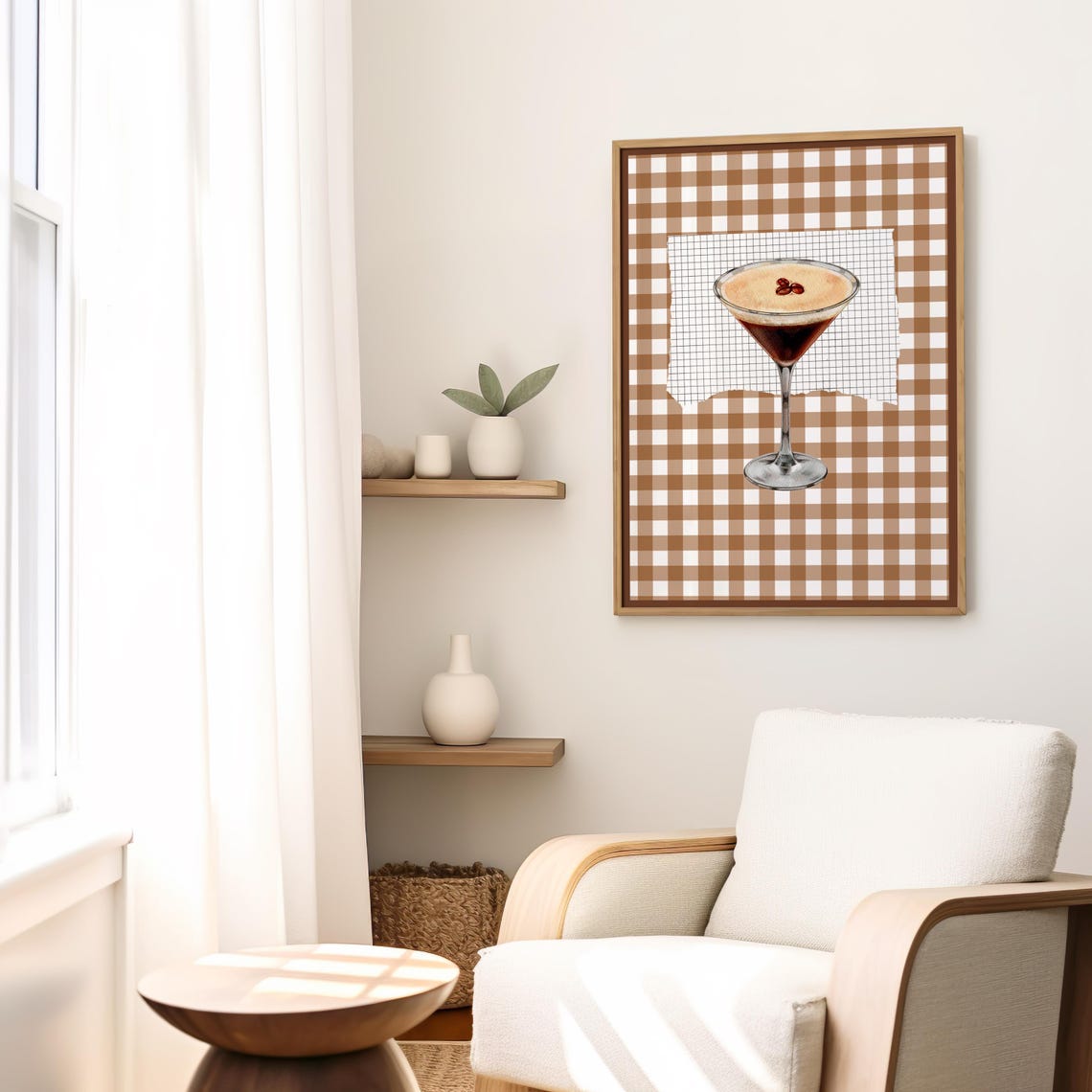 Espresso Martini Coffee Bean Foam Brown Gingham Bar Cart Poster - Image 3