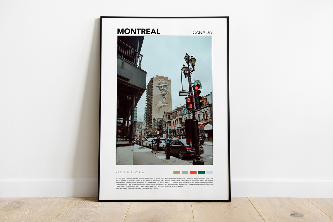 Montreal Canada Leonard Cohen Street Art Mural Photo Travel Print