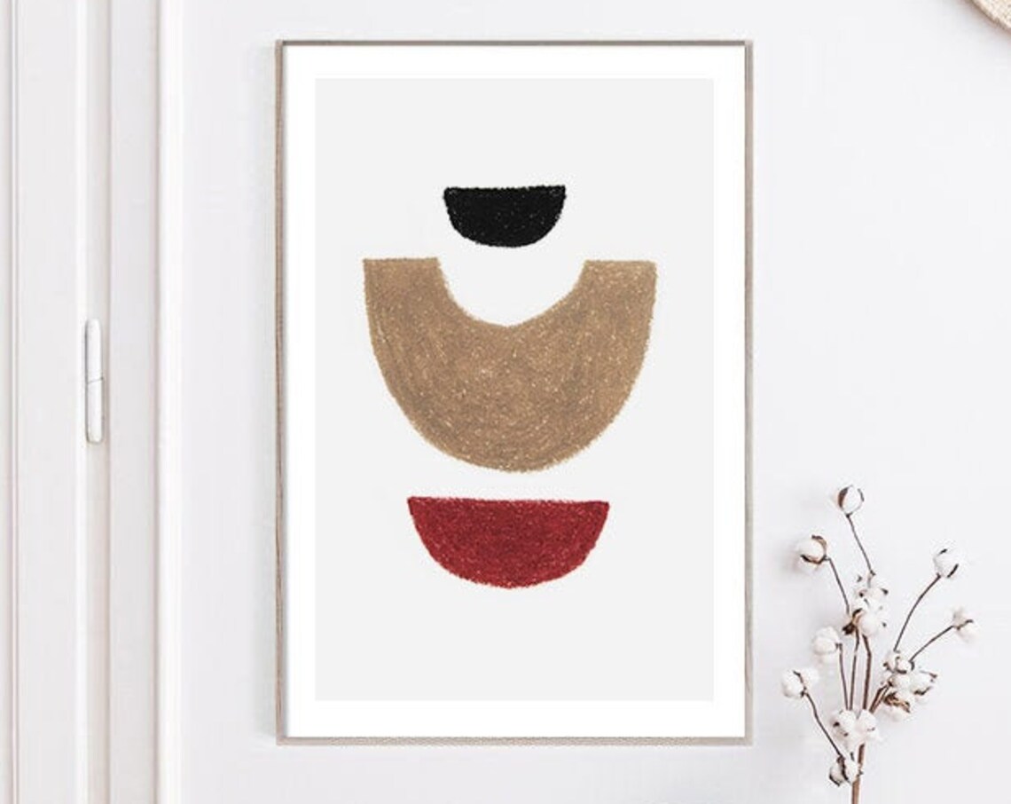 Stacked Half Moon Shapes in Black Tan and Red Modern Abstract Poster - Image 3
