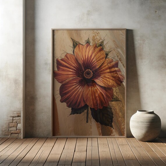 Japandi Botanical Wall Art Wabisabi Minimalist Flower Poster