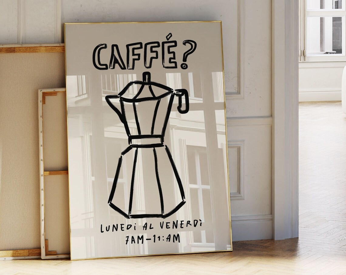 Retro Caffe Poster, Italian Moka Pot Art Print