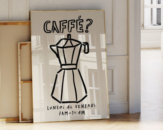 Retro Caffe Poster, Italian Moka Pot Art Print