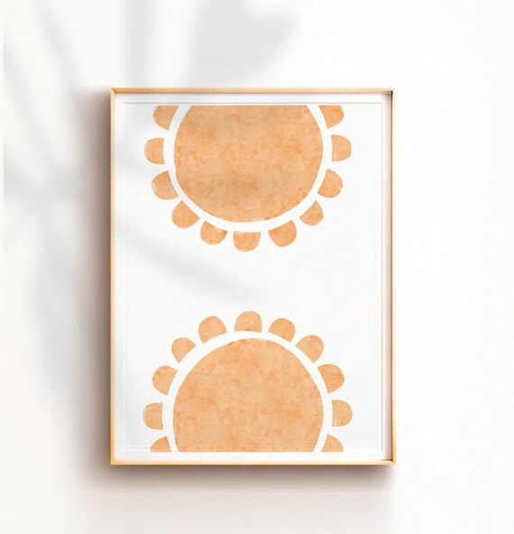 Boho Sun Print Abstract Art Mustard Artmid Century Modern Wall Sunshine Minimalist Nursery