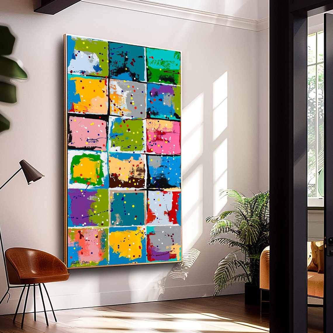 Splattered Color Square Grid Tall Modern Abstract Decor Poster