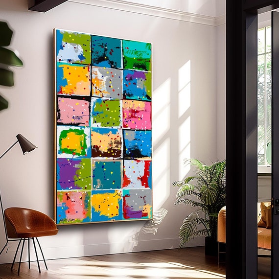Modern Squares Abstract Art Print Colorful Vertical Bold Grid Wall Decor Vibrant Contemporary Painting For Home Colorful Art
