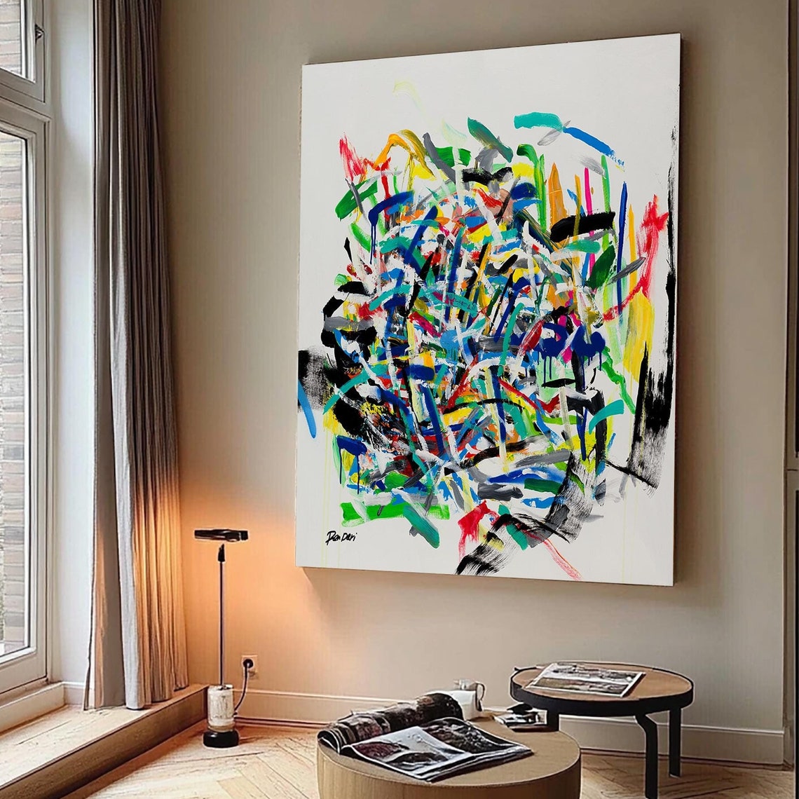 Magenta Burst Chaotic Brush Stroke Vertical Abstract Artwork Poster