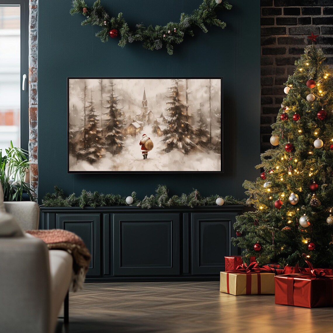 Vintage Christmas Village Art Print, Winter Landscape - Image 2