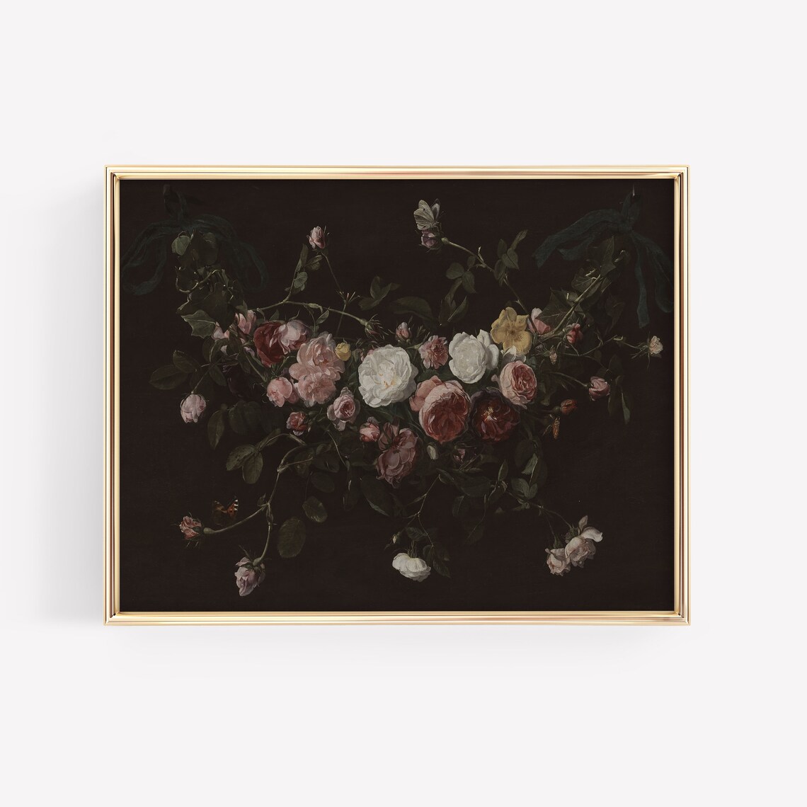 Dark Academia Moody Floral Art Print, Vintage Cottagecore