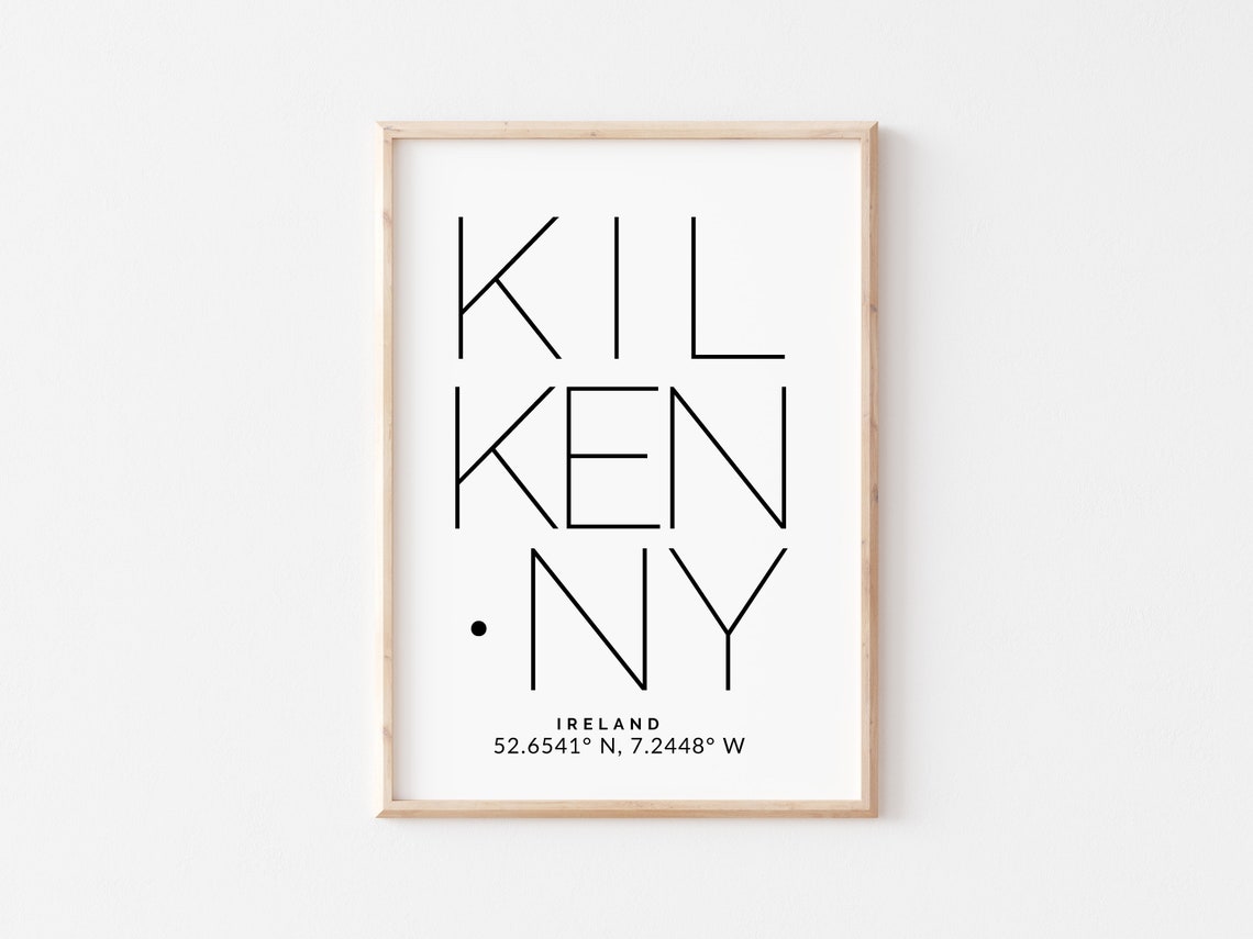 Kilkenny City Typography Name Word Coordinates City Poster Gifts Kilkenny Wall Art Travel Kilkenny Ireland Typography City Name - Image 2