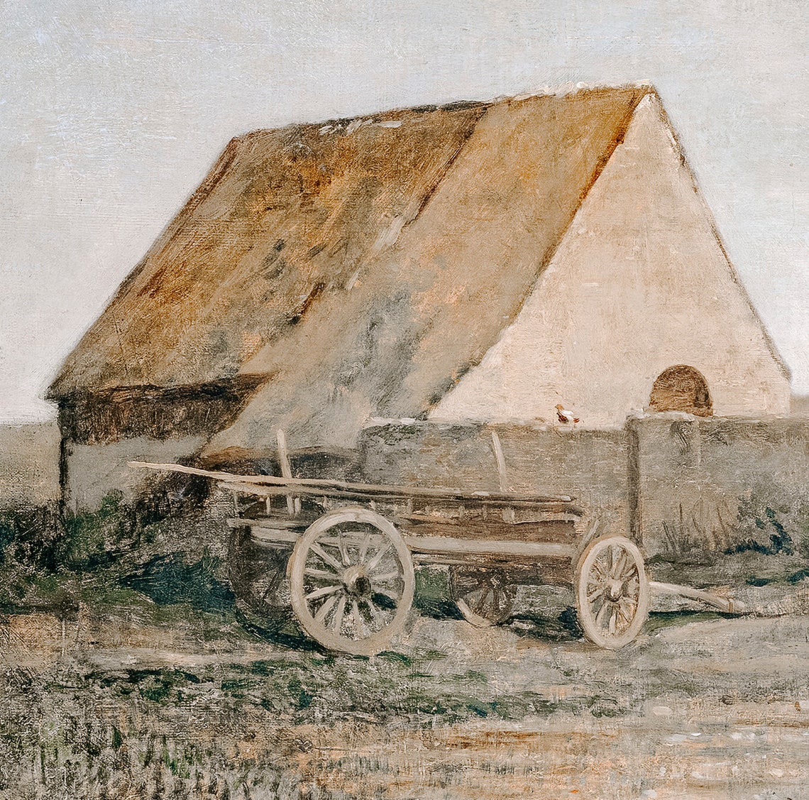 Vintage French Country Farmhouse Rustic Oil Painting Wall Art - Image 2