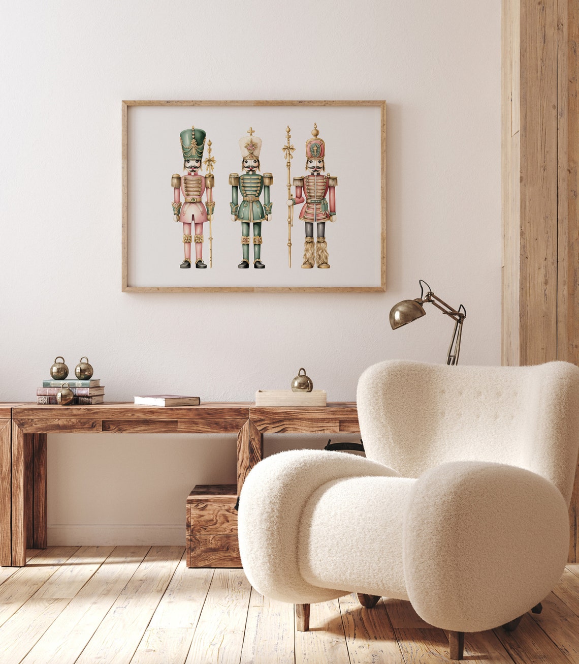 Pink Green Red Christmas Nutcracker Trio Watercolor Holiday Print - Image 2